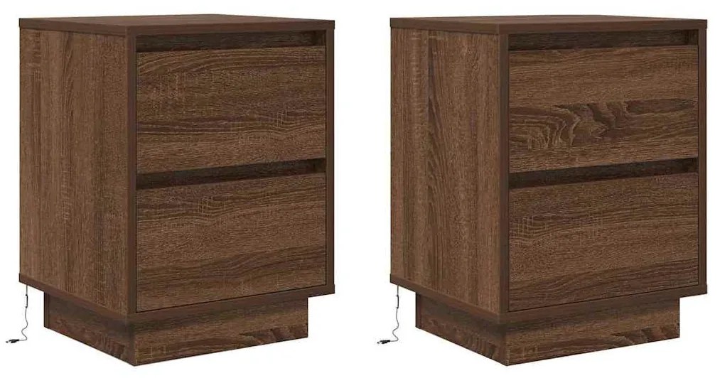 2 db barna tölgyfa éjjeliszekrények LED világítással 38x34x50cm