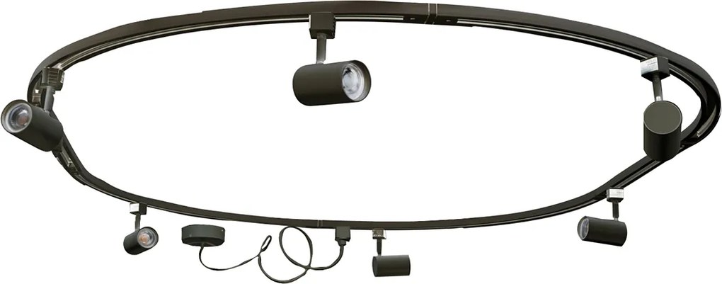 Modern sínrendszer 6 fekete spotlámpával, 1 fázisú, ovális 100 cm - Iconic Jeana