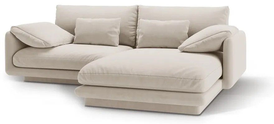 Fehér bársony sarokkanapé (jobb oldali-heverő résszel) Torino – Micadoni