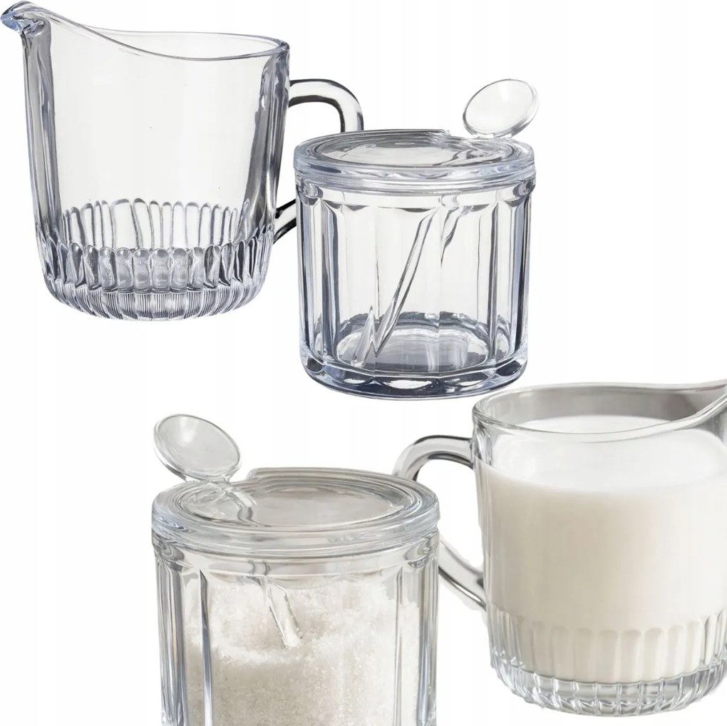 Cukrászda szett tejes kanál üveg tej cukortartó