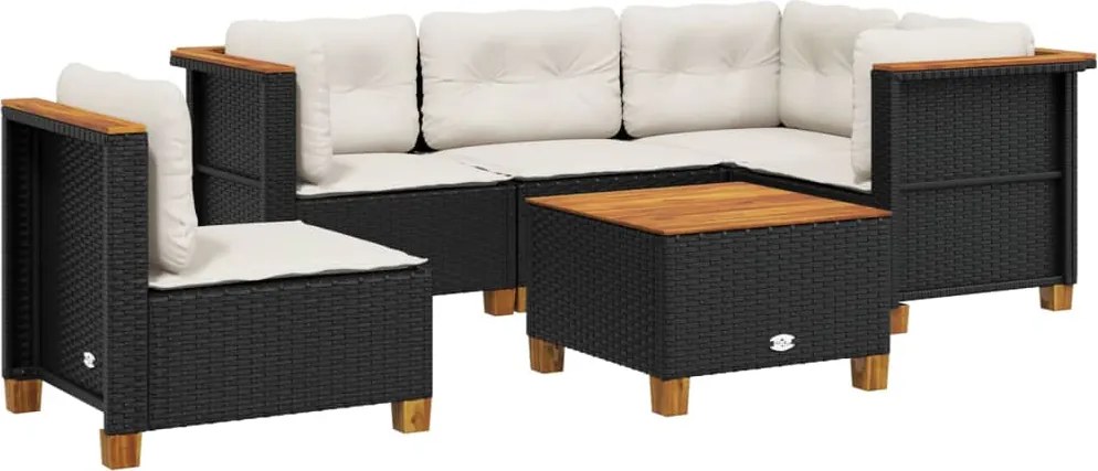vidaXL 6 részes fekete polyrattan kerti ülőgarnitúra párnákkal