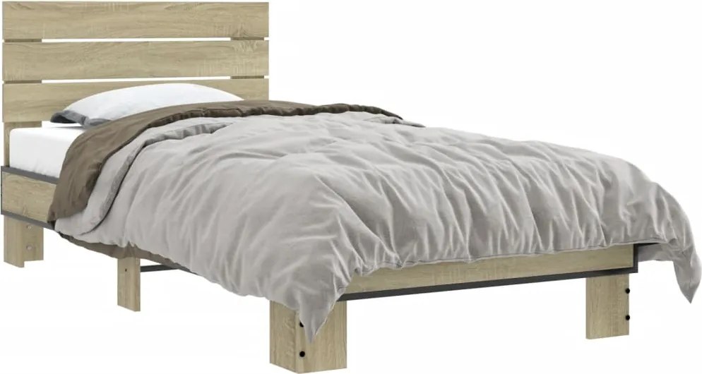 vidaXL sonoma tölgyszínű szerelt fa és fém ágykeret 75 x 190 cm