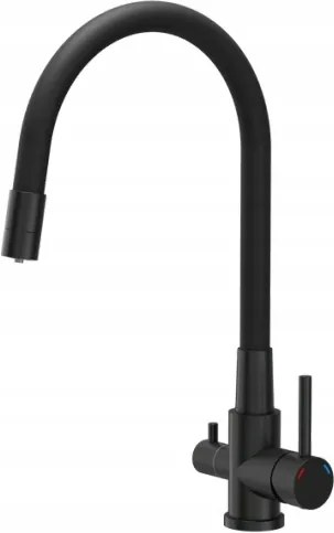 Háromutas Konyhai Csaptelep Flexibilis Kifolyócsővel, Fekete Vízszűrőhöz