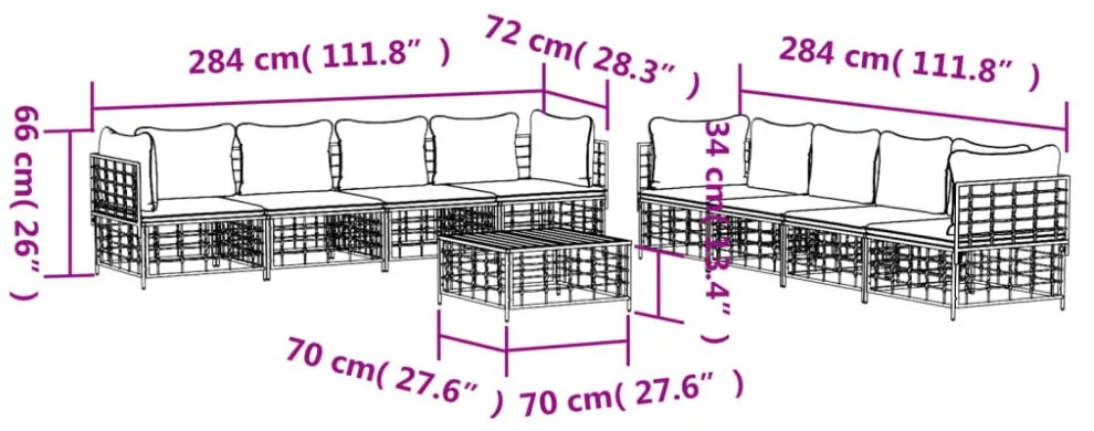 vidaXL 9 részes antracitszürke polyrattan kerti ülőgarnitúra párnákkal