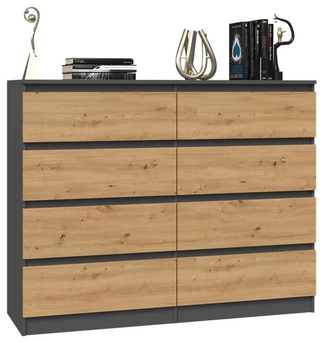 Riano MIX M8 120 fiókos szekrény, 120x97x40 cm, antracit-tölgy