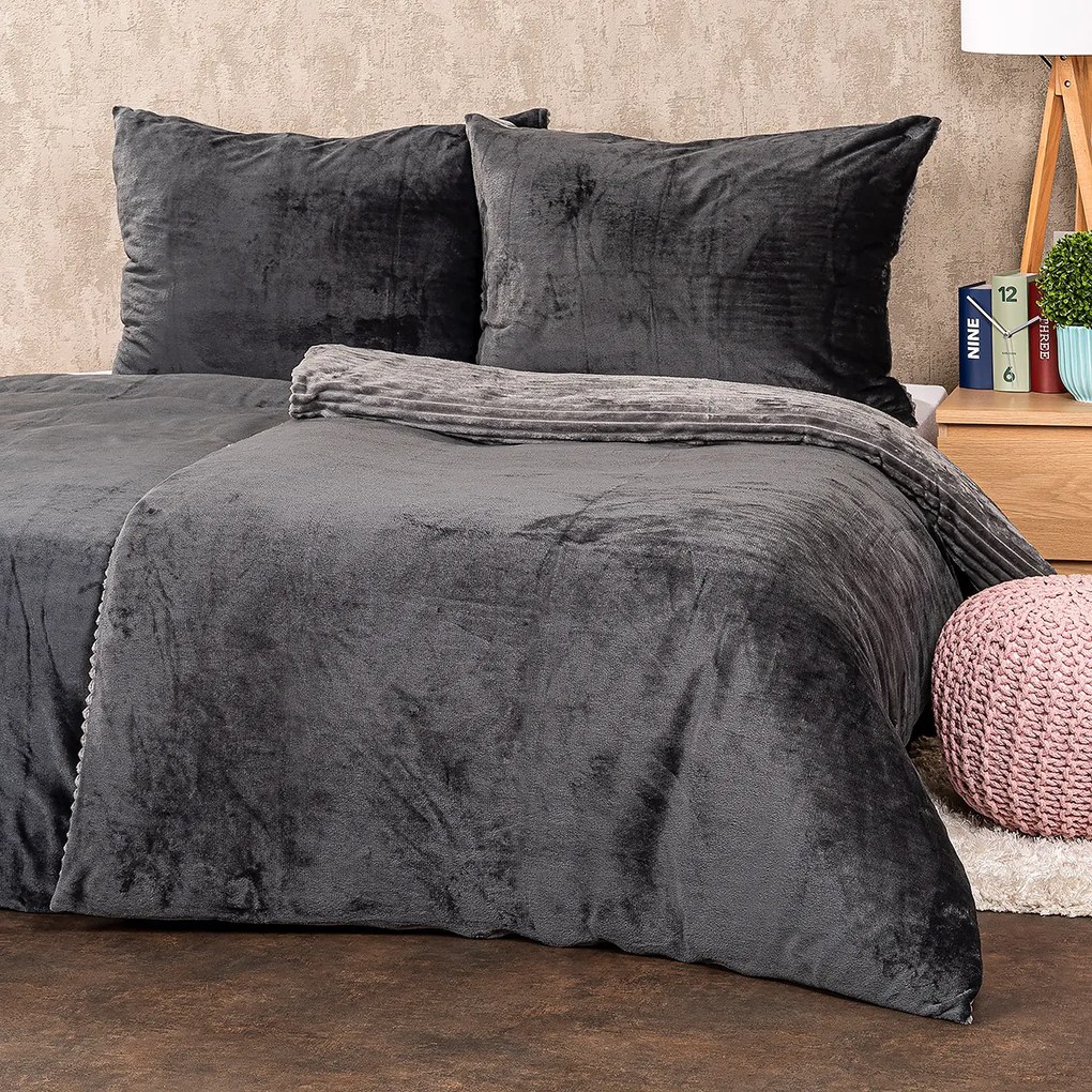 4Home mikroflanel Stripe ágyneműhuzat szürke, 140 x 200 cm, 70 x 90 cm