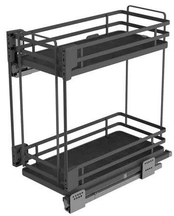 Konyhai fémrács, 500mm, oldalra szerelhető, antracit, teljes kihúzás, csillapított záródás, rejtett fióksín, 2 kosár SIGE, Infinity Plus 004