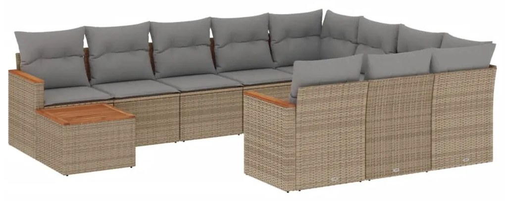11 részes bézs polyrattan kerti ülőgarnitúra párnákkal