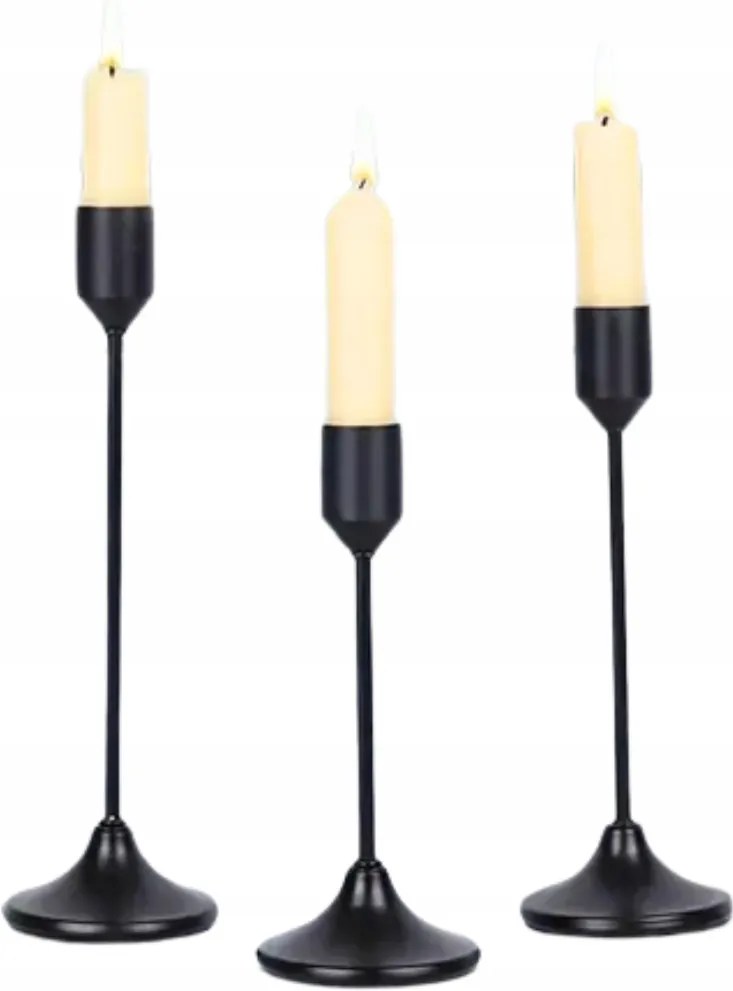 Gyertyatartók fekete acél 3 db-os szett 17-24 cm