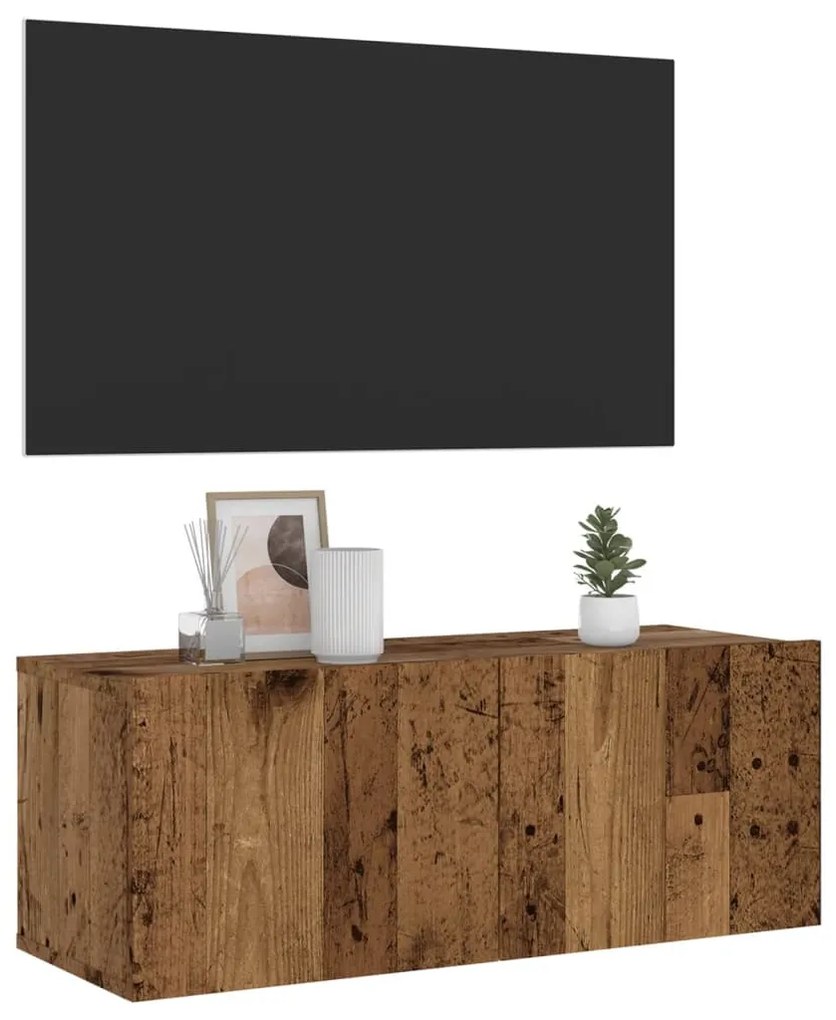 antik fa színű szerelt fa fali TV-szekrény 80 x 30 x 30 cm