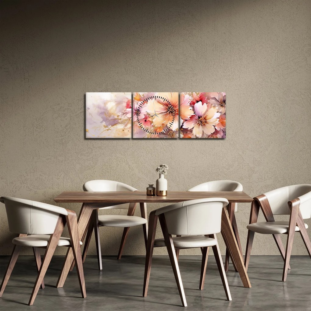 Kép - Virágok (órával) (90x30 cm)