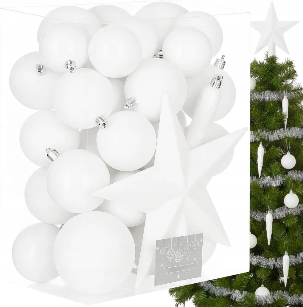 Karácsonyfadísz Szett XXL Fehér 33 Db 8/6/5 CM Csillag