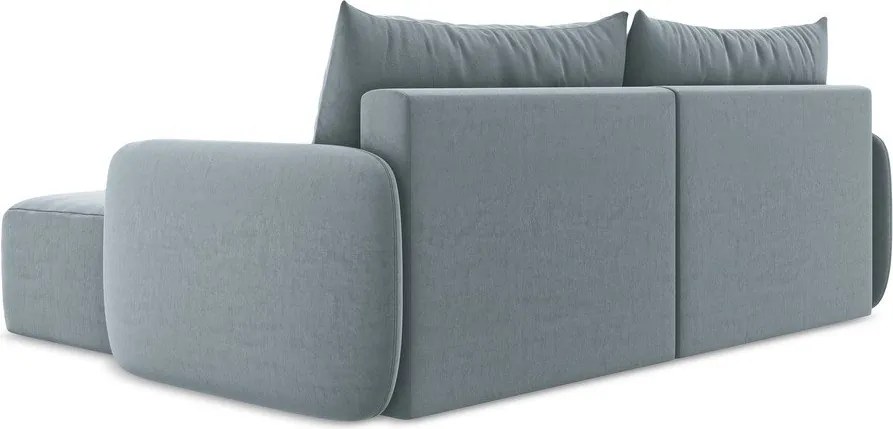 Kék bársony kinyitható-tárolóhelyes sarokkanapé (jobb oldali-heverő résszel) Kalena – Makamii