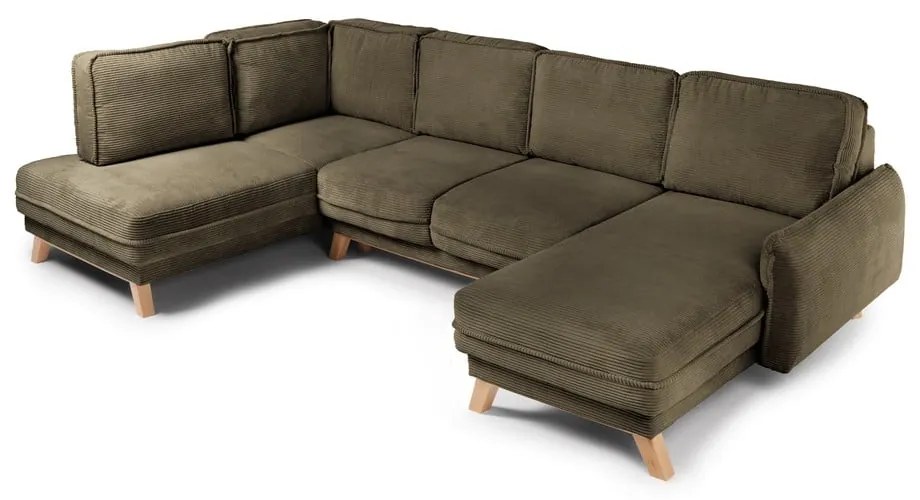Zöld kordbársony kinyitható sarokkanapé (bal oldali-U alakú) Tori – Bonami Selection