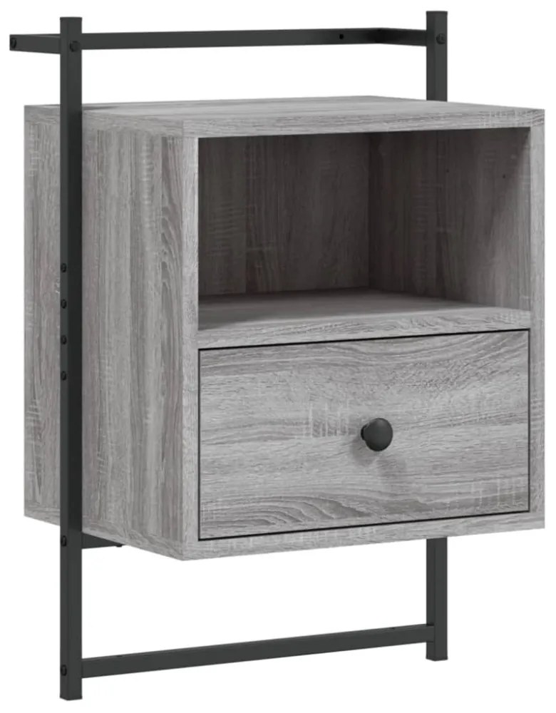 2 db szürke sonoma szerelt fa fali éjjeliszekrény 40x30x61 cm