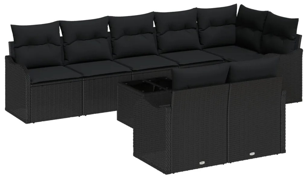 9 Darabos Kerti Sofa Szett Párnákkal Bézs Poli Rattan, 2-Fős Kerti Sofa Párnákkal Fekete Poli Rattan