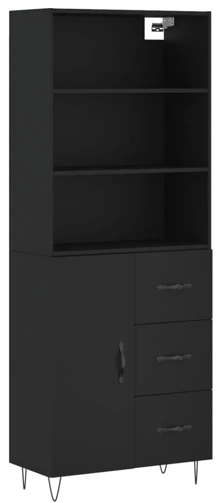 fekete szerelt fa magasszekrény 69,5 x 34 x 180 cm