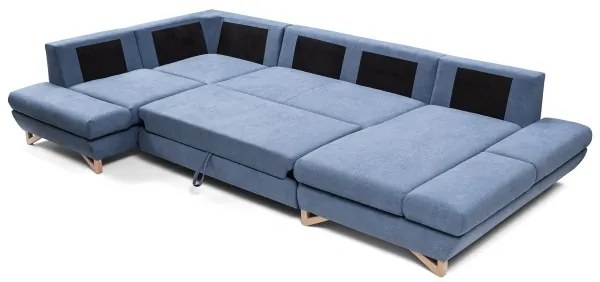 AVESTA kárpitozott, U-alakú, kinyitható sarokülőgarnitúra tárolóhellyel, kék