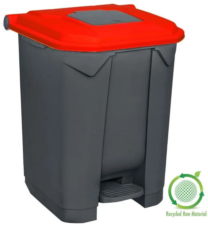 Planet Szelektív hulladékgyűjtő konténer, műanyag, pedálos, antracit, piros, 50L