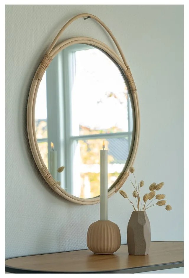 Fali tükör rattan kerettel ø 50 cm Malo – House Nordic