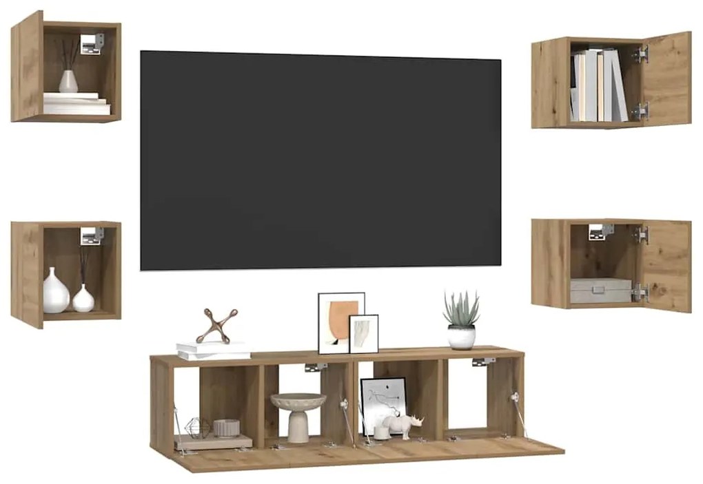 TV szekrény garnitúra 6 pcs kézműves tölgy 60 x 30 x 30 cm