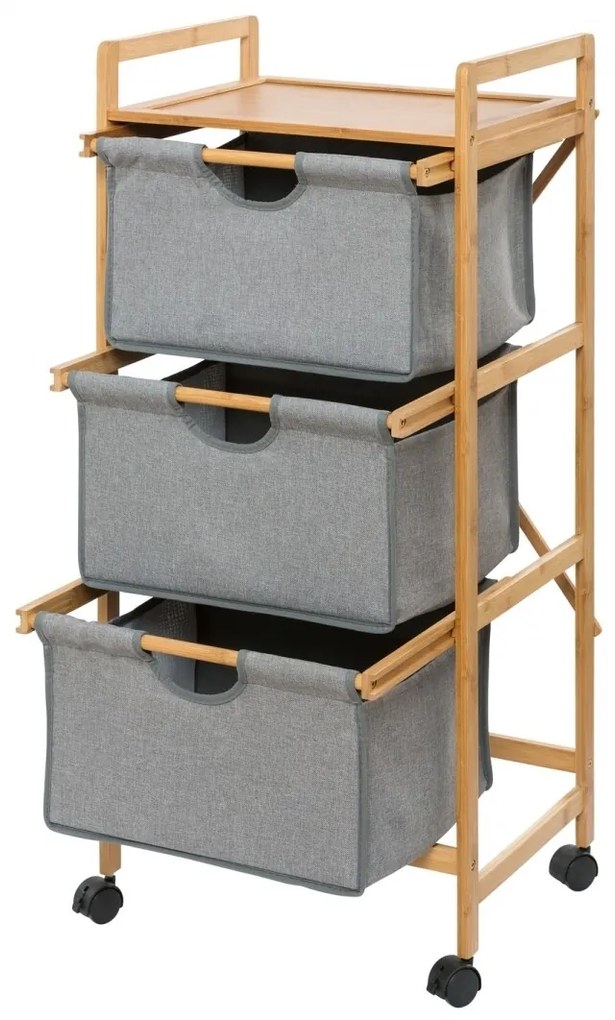 Többszintes támaszték 3 fiókkal Bahari, Wenko, 44 ​​x 96 cm, bambusz / poliészter / pamut, natúr / szürke