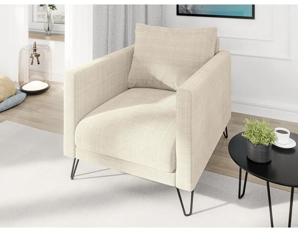 Krémszínű zsenília fotel Freya – Ropez