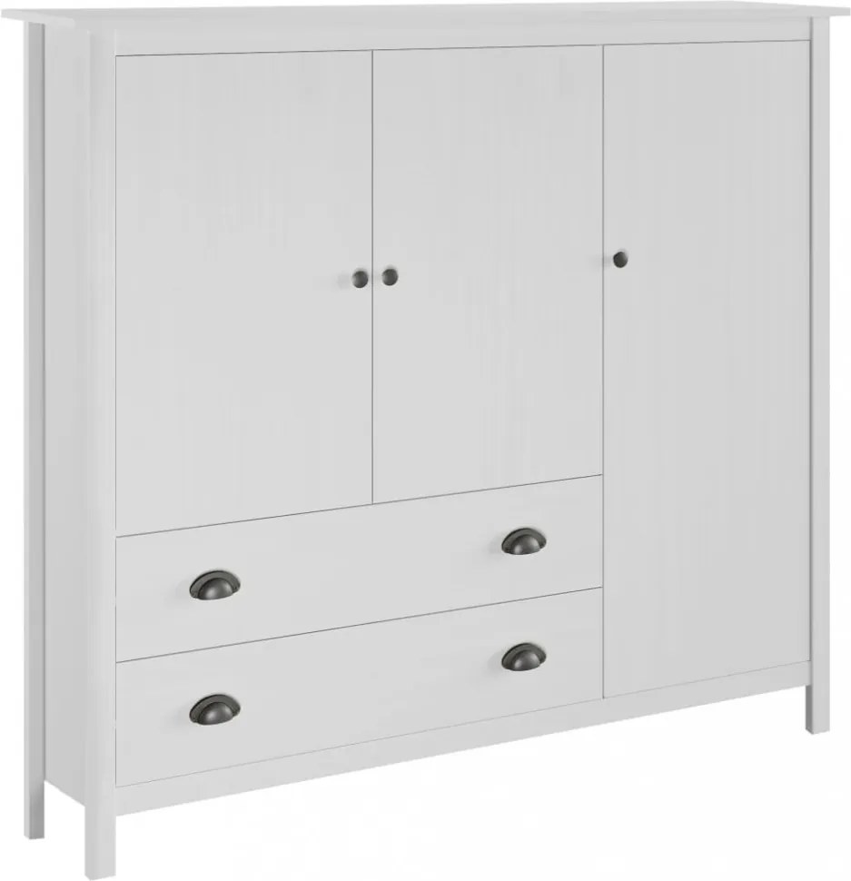 Hill range fehér 3 ajtós tömör fenyő ruhásszekrény 142x45x137cm