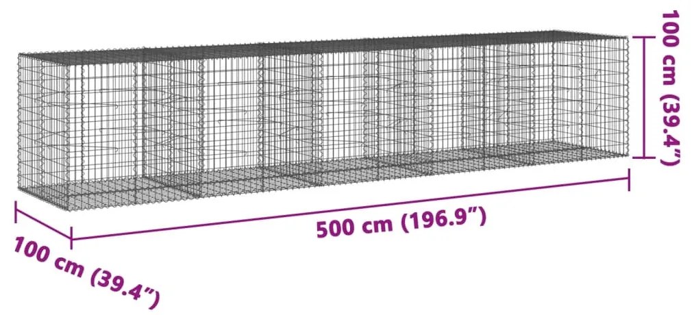 horganyzott vas gabion kosár fedéllel 500 x 100 x 100 cm