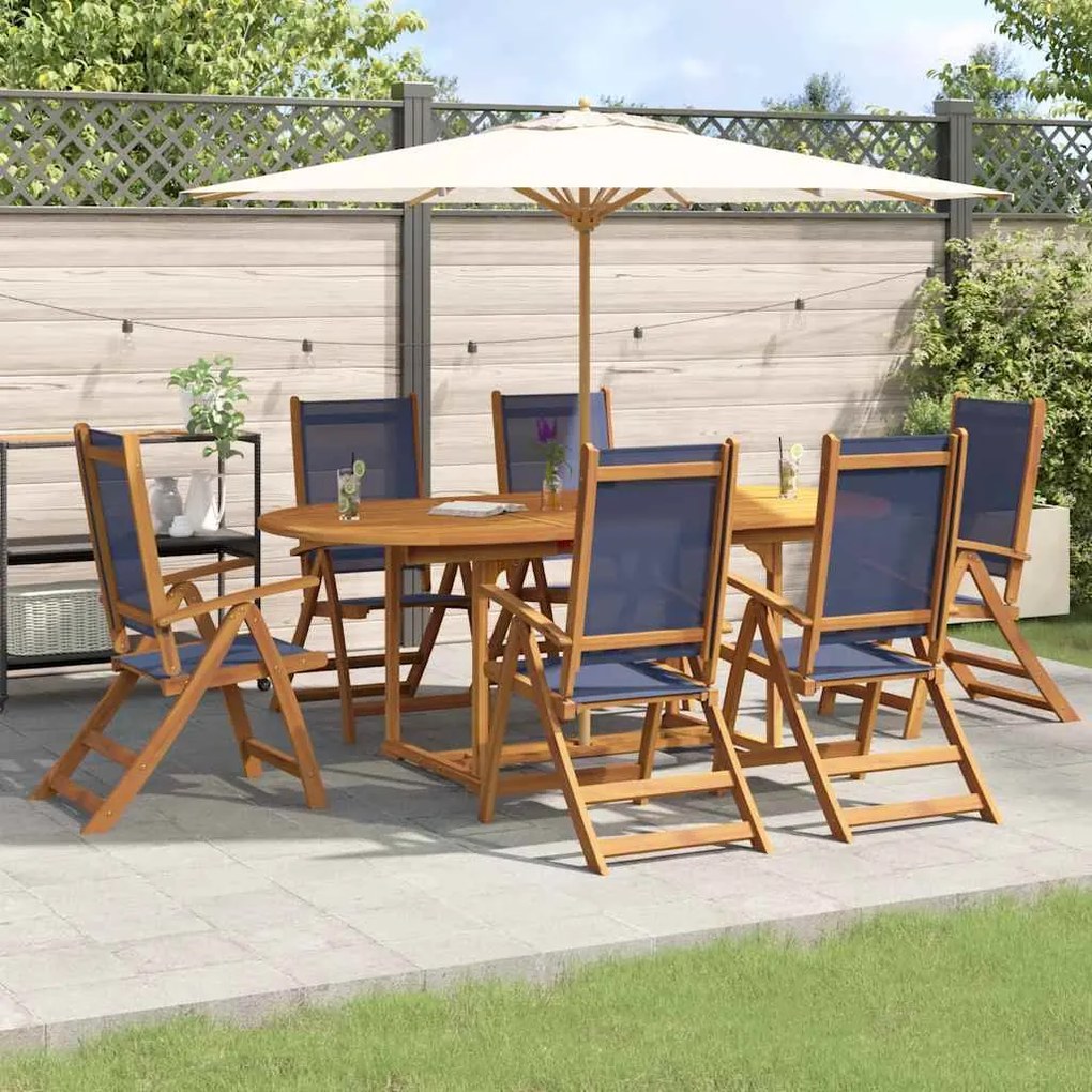 vidaXL 7 részes tömör akácfa és textilén kerti étkezőgarnitúra