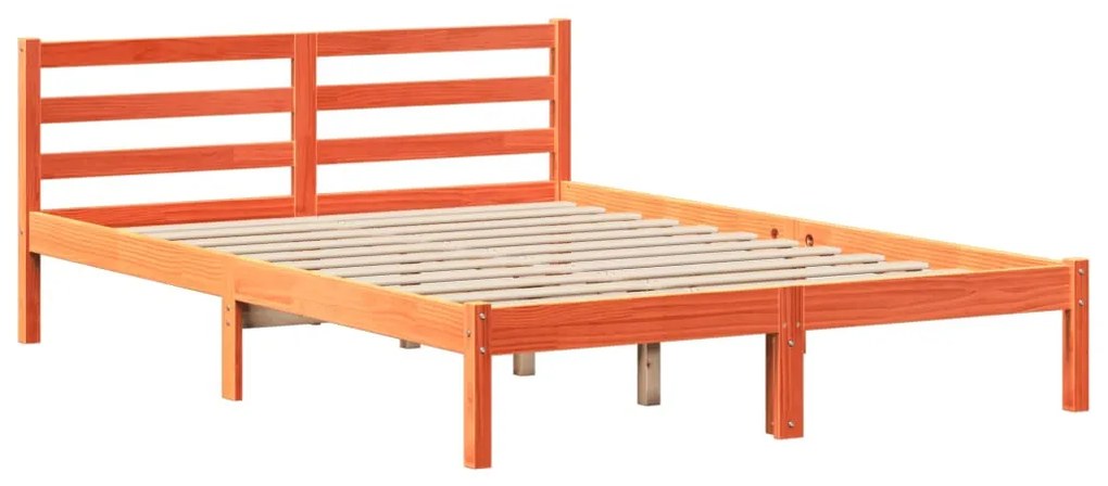 viaszbarna tömör fa könyvespolcos ágy matrac nélkül 140 x 190cm