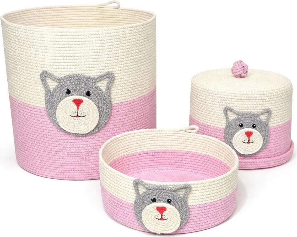 3 Db-os Pamut Cica Kosár Szett Gyerekszobába Lengyelországban Készült