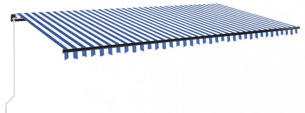kék és fehér kézzel kihúzható LED-es napellenző 600 x 300 cm