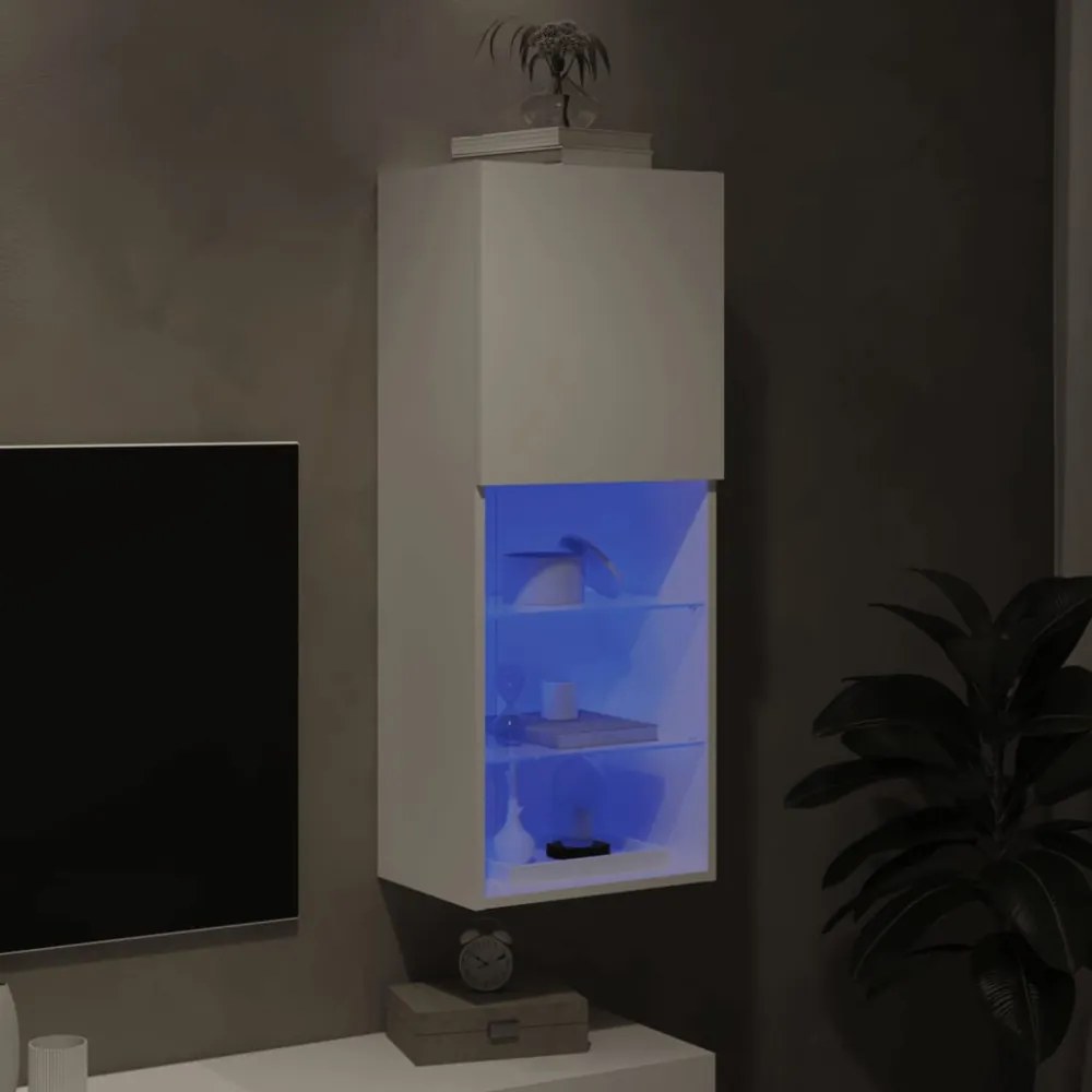 fehér TV-szekrény LED lámpákkal 40,5 x 30 x 102 cm