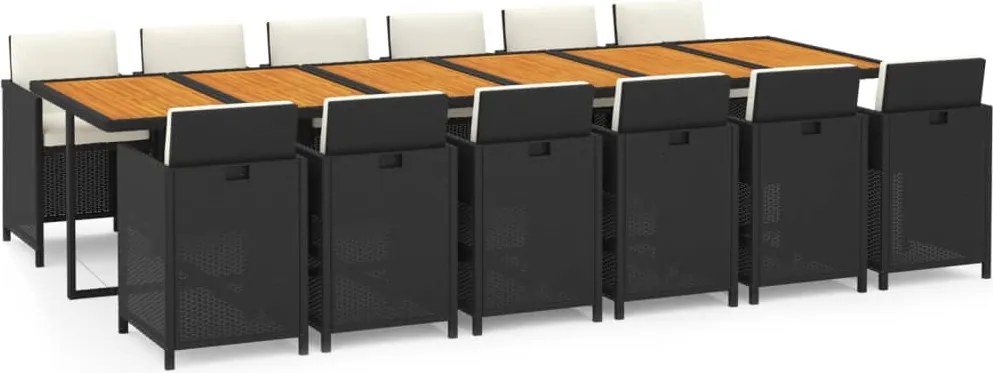 vidaXL 13 részes fekete polyrattan kerti étkezőgarnitúra párnákkal
