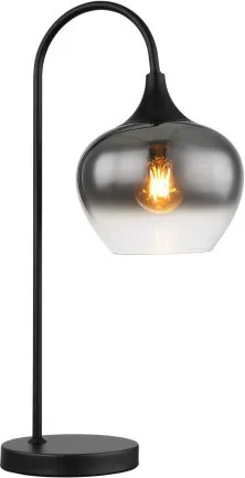 Globo 15548T Asztali lámpa fém matt fekete, füstszínű üveg, fekete textil kábel, billenőkapcsoló a kábelen, HxSzxM.: 275x180x540mm, kábelhossz 1500mm, nem tartozék: 1x E27 40W 230V