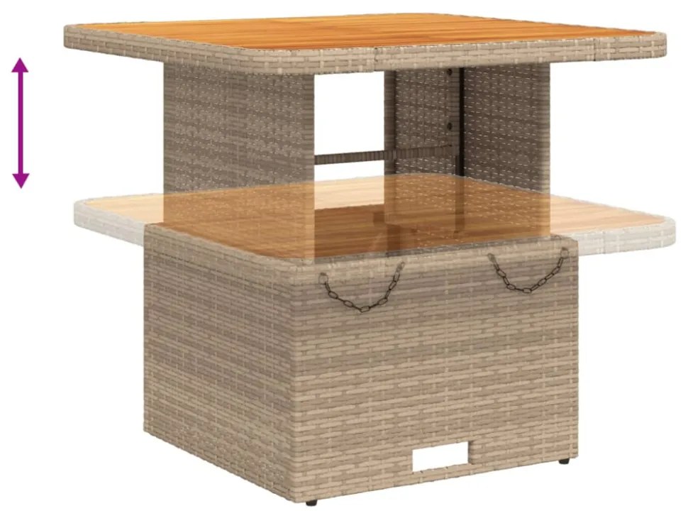 bézs polyrattan és akácfa kerti asztal 80 x 80 x 71 cm
