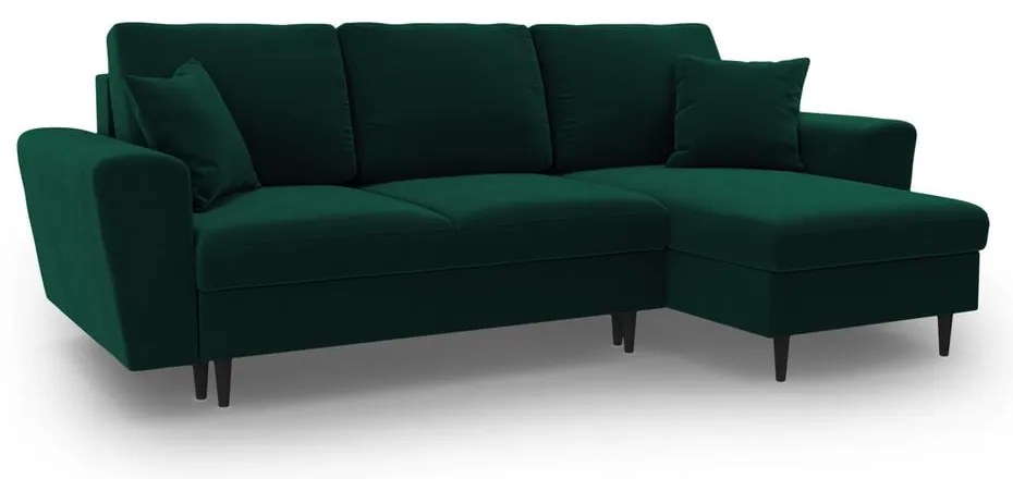 Zöld bársony kinyitható tárolóhelyes sarokkanapé Kyoto – Cosmopolitan Design