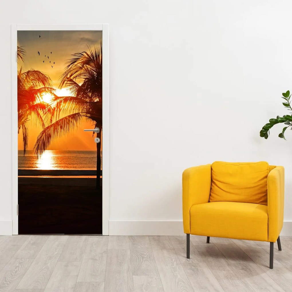 Fotótapéta ajtóra - Pálmafák naplementekor (95x205cm)