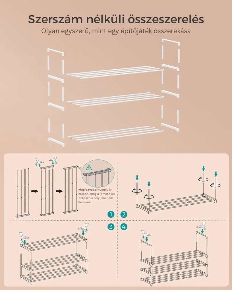 TORINO cipőtartó állvány, 3 polcos, 0x92x55cm, fehér SongmicsHome