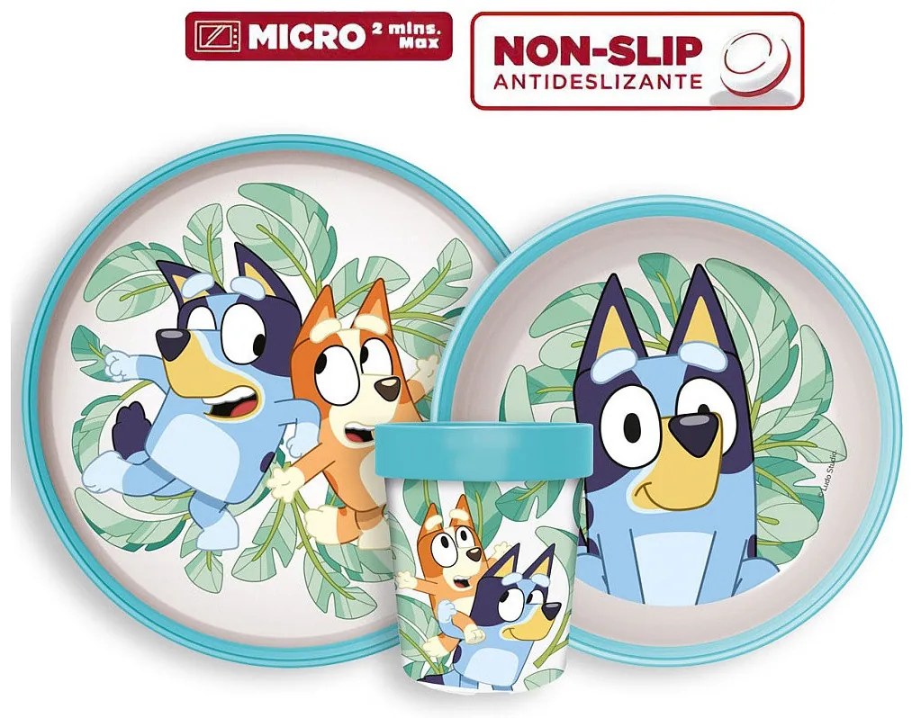 Bluey Tropical csúszásmentes étkészlet, micro műanyag szett