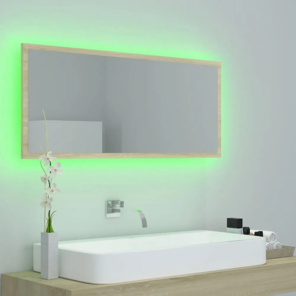 sonoma tölgy akril LED-es fürdőszobai tükör 100x8,5x37 cm