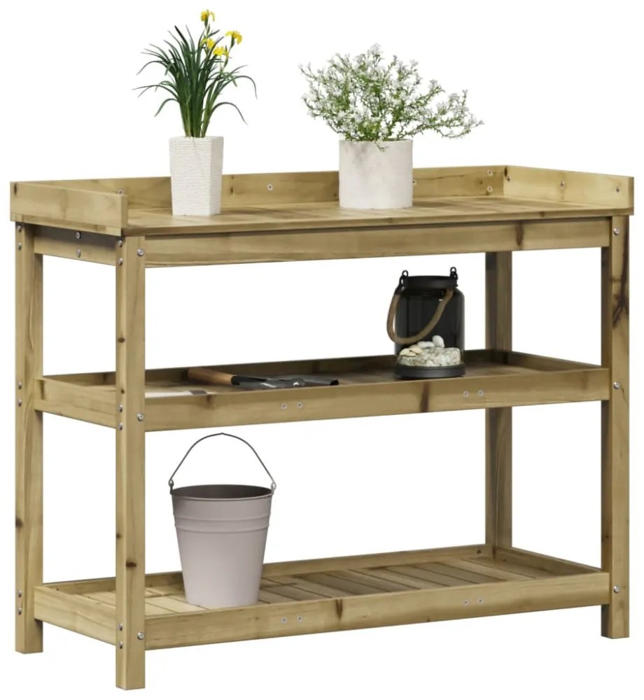 impregnált fenyőfa ültetőasztal polcokkal 108 x 45 x 86,5 cm