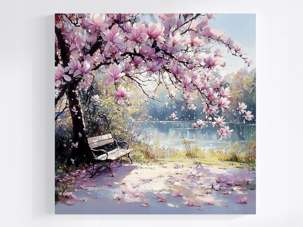 Canvas Vászonkép Tájkép Park Folyó Fa Virágok Magnólia 40x40