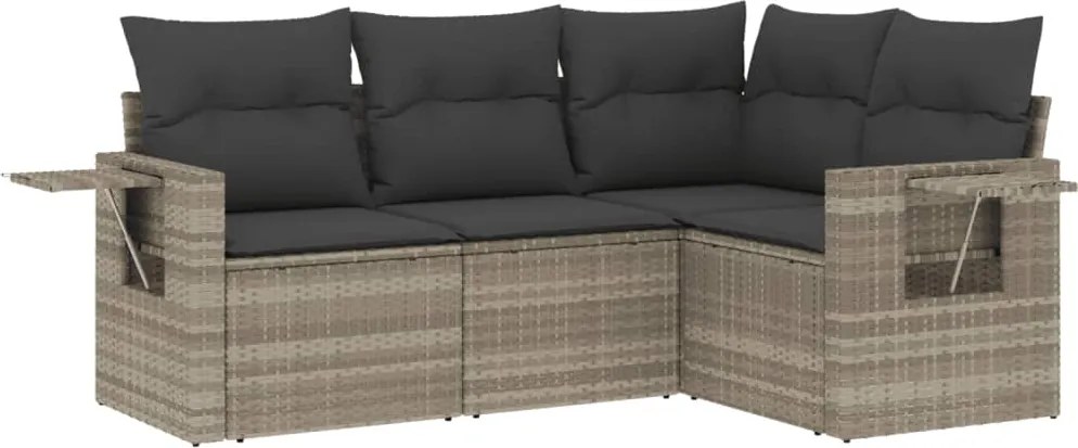 vidaXL 4 részes világosszürke polyrattan kerti ülőgarnitúra párnákkal