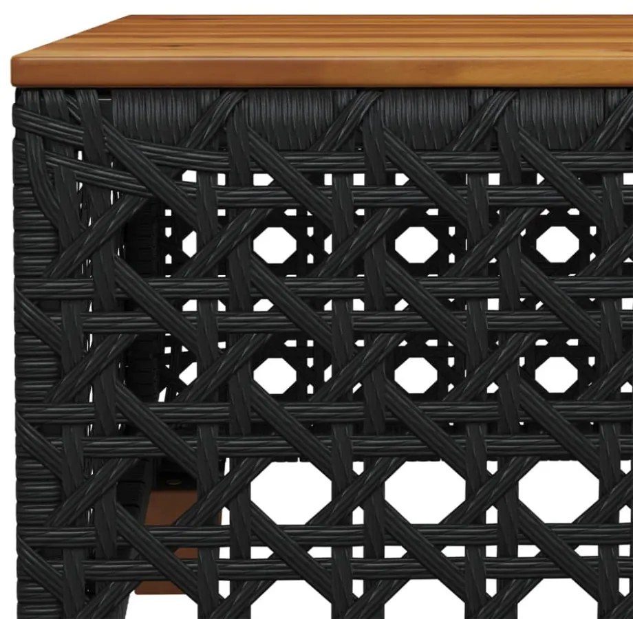 fekete polyrattan és akácfa kerti asztal 55 x 55 x 36 cm