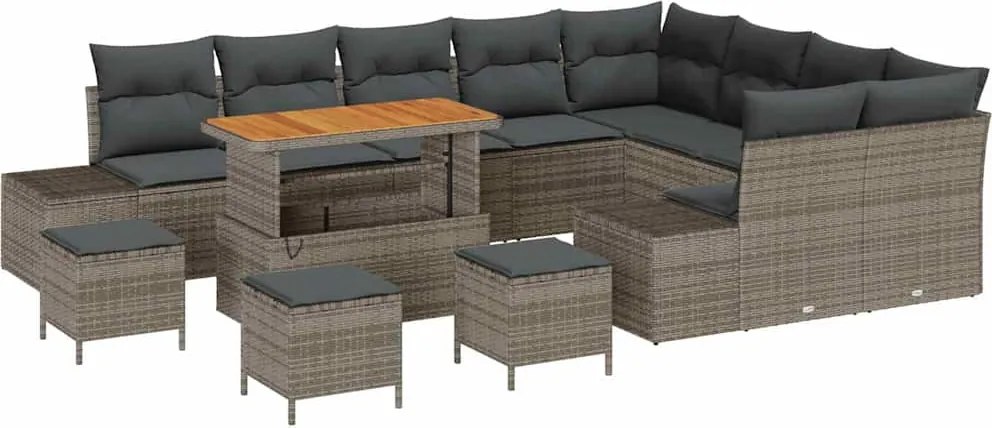 vidaXL Kerti Kanapé Szett párnával tárolóval 13 pcs Szürke Poli rattan