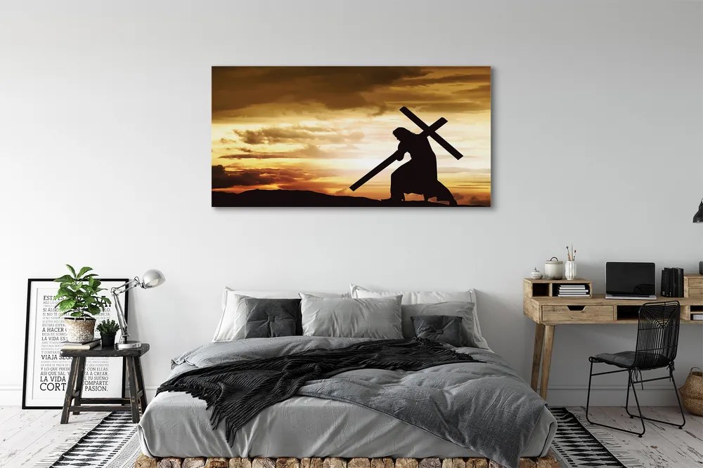 Canvas képek Jézus kereszt naplemente 100x50 cm