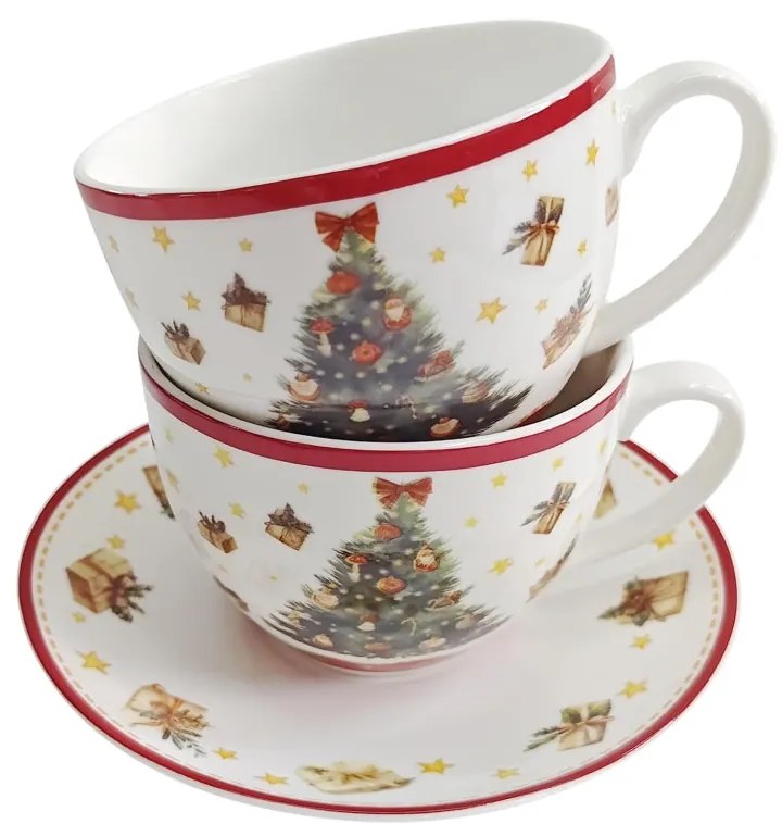 Karácsonyi fenyőfás porcelán csésze + alj 270 ml 2 személyes Christmas Tree 3