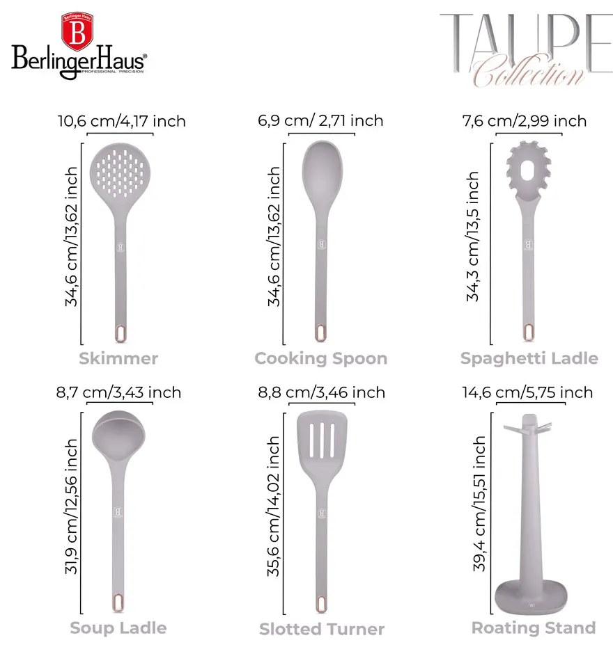Berlinger Haus 6 részes konyhai eszközkészlet állvánnyal Taupe